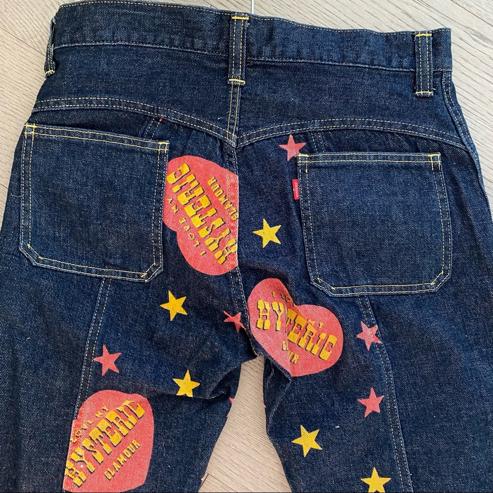 Hysteric Glamour quad-hemmed yellow/red star/heart printed jeans! Rare!